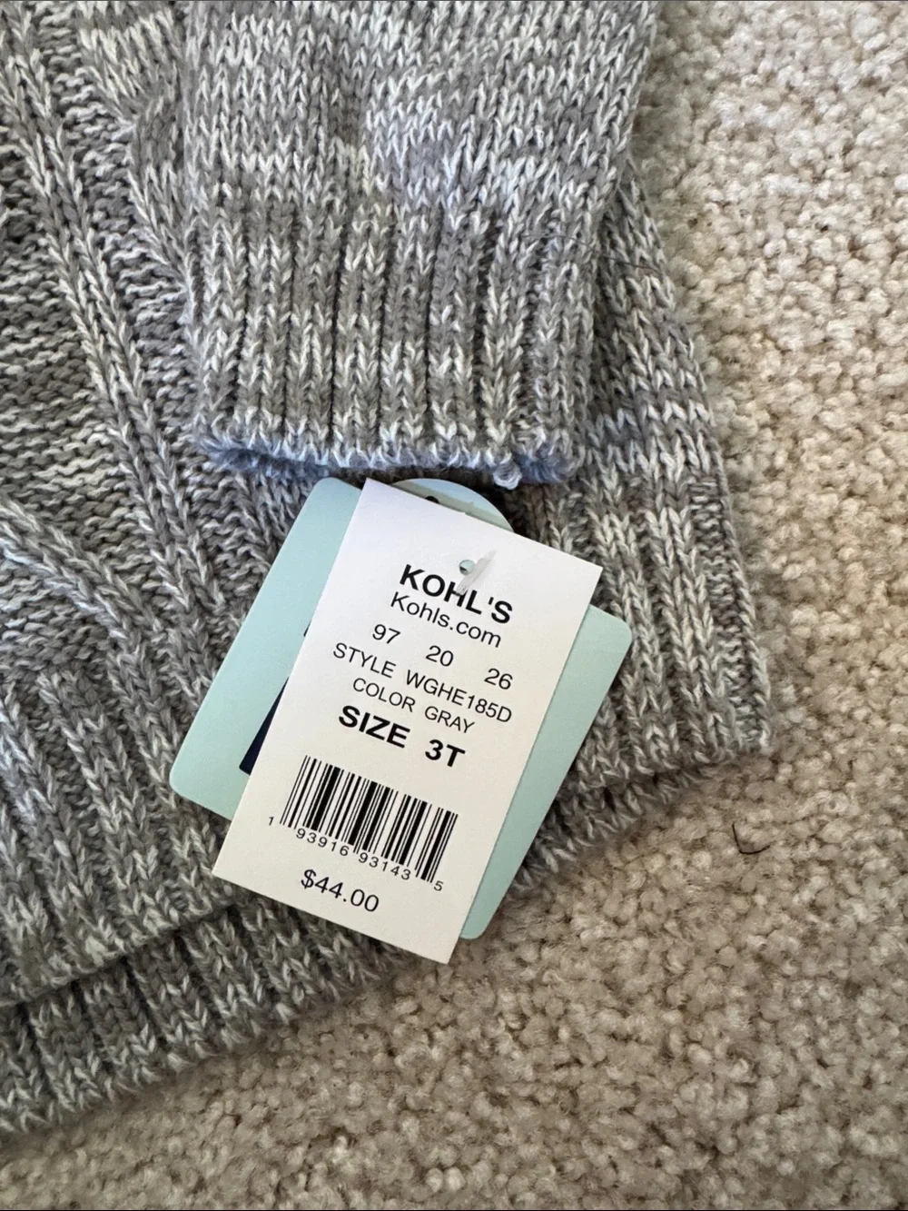 L'Adorable Kids Two-Piece Gray Cable Knit Sweater Set with Black Pants